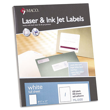 MACO® Cover-all Opaque Laser-inkjet Shipping Labels, Full-sheet Format, Inkjet-laser Printers, 8.5 X 11, White, 100-box freeshipping - TVN Wholesale